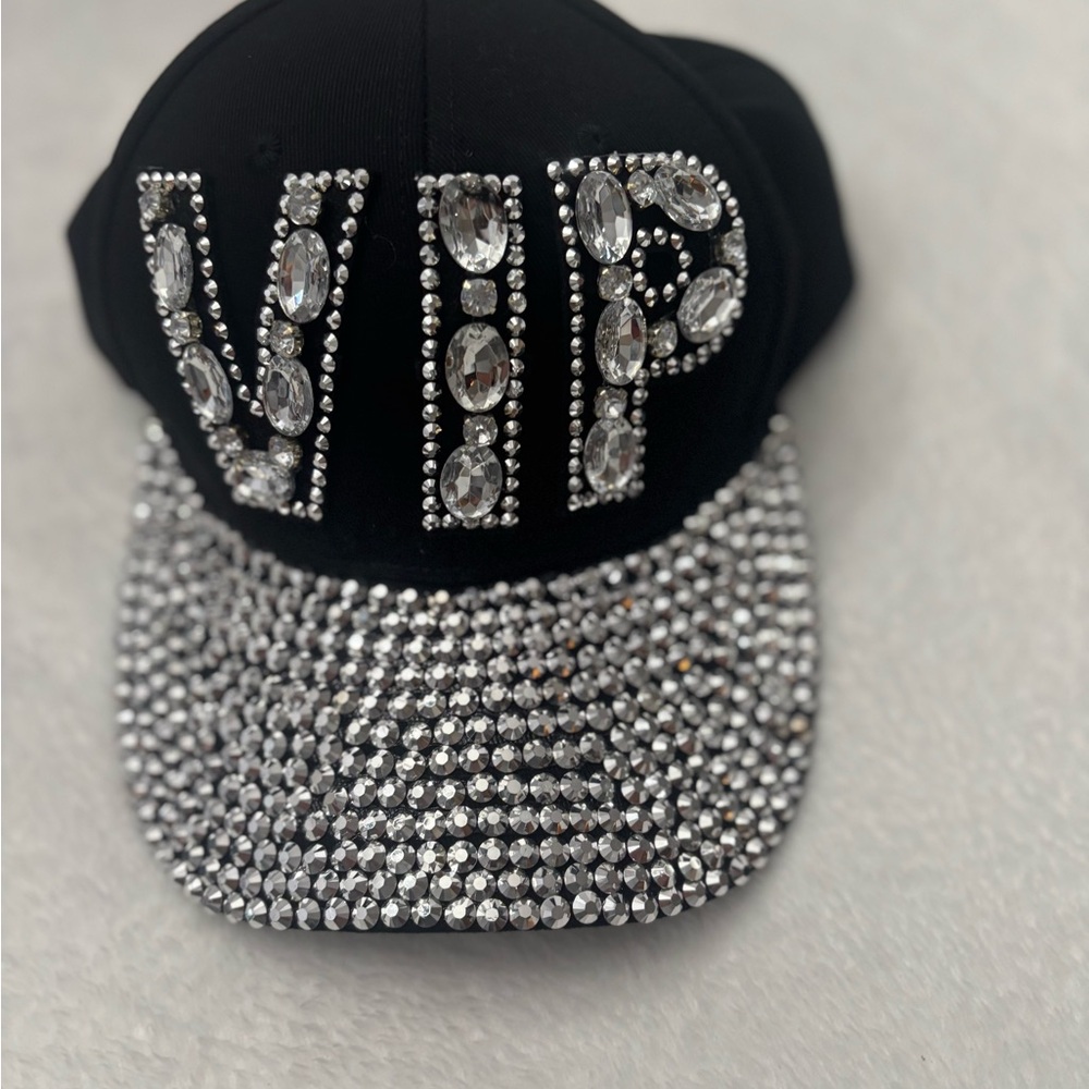 Black and Silver Embellished VIP Hat By Olivia & Kate NWT